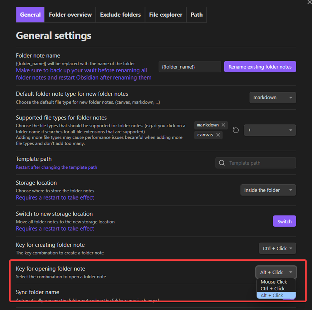 Settings page