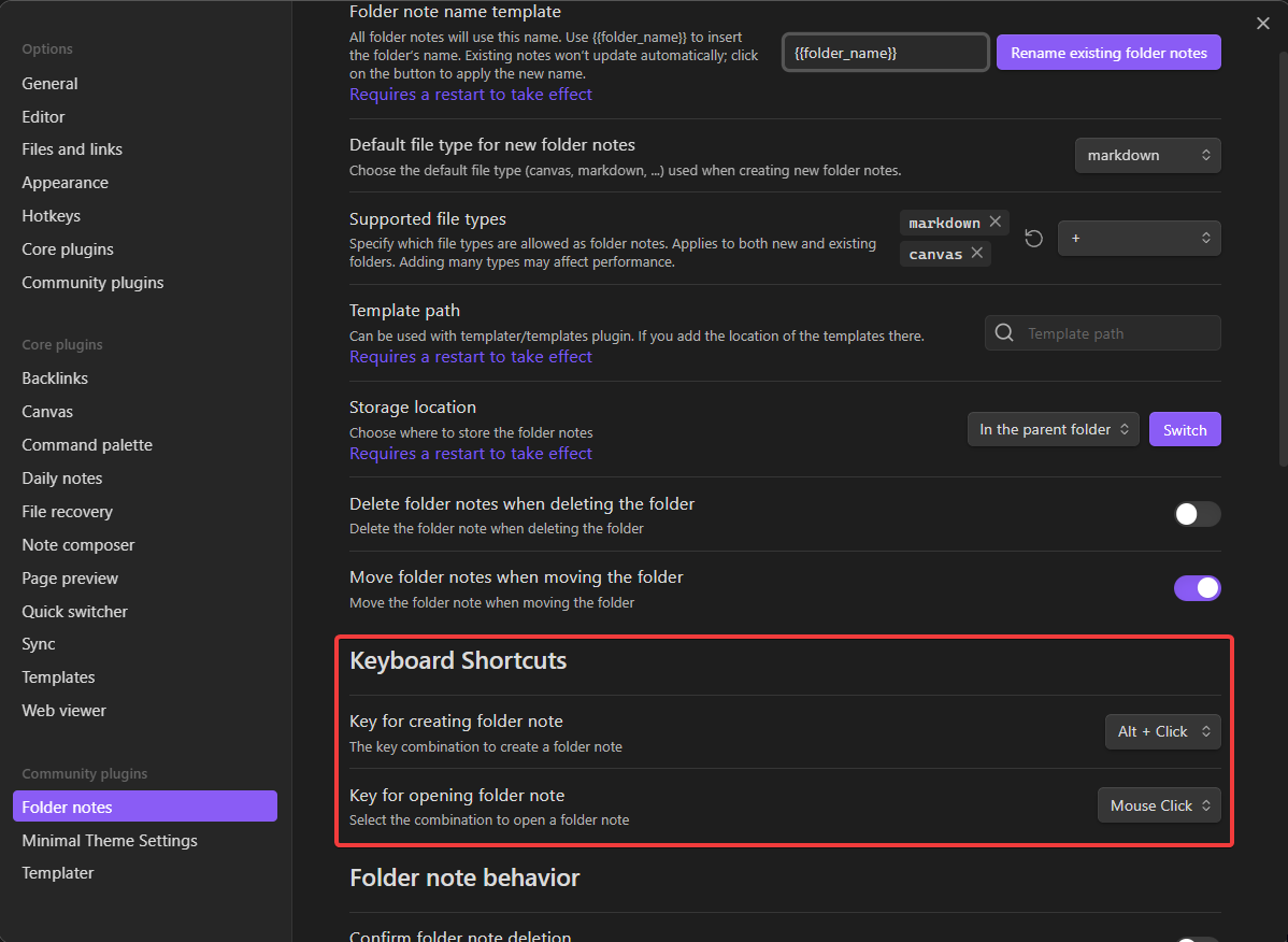Settings page